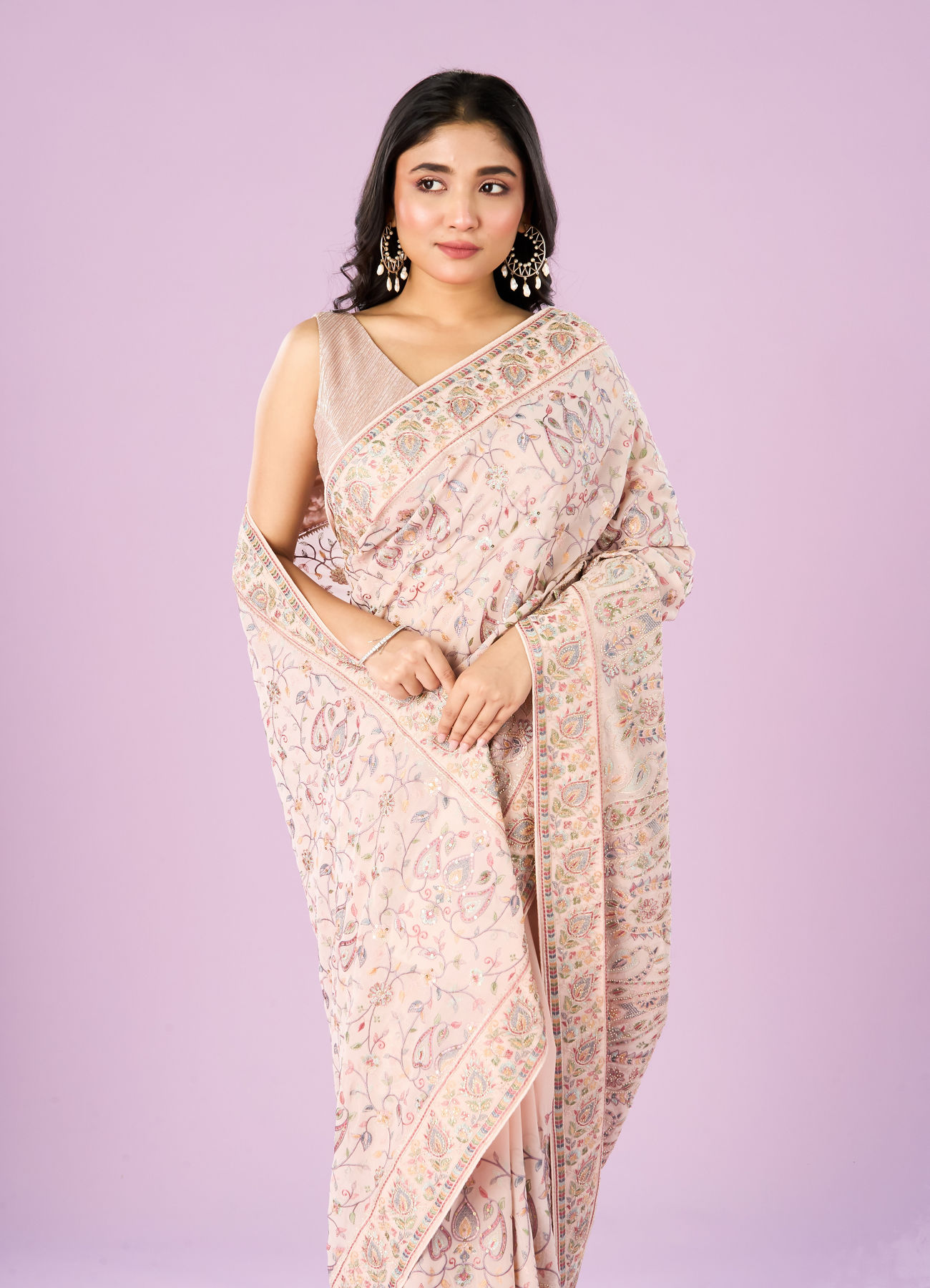 Mohey Women Pink Georgette Charmer Saree