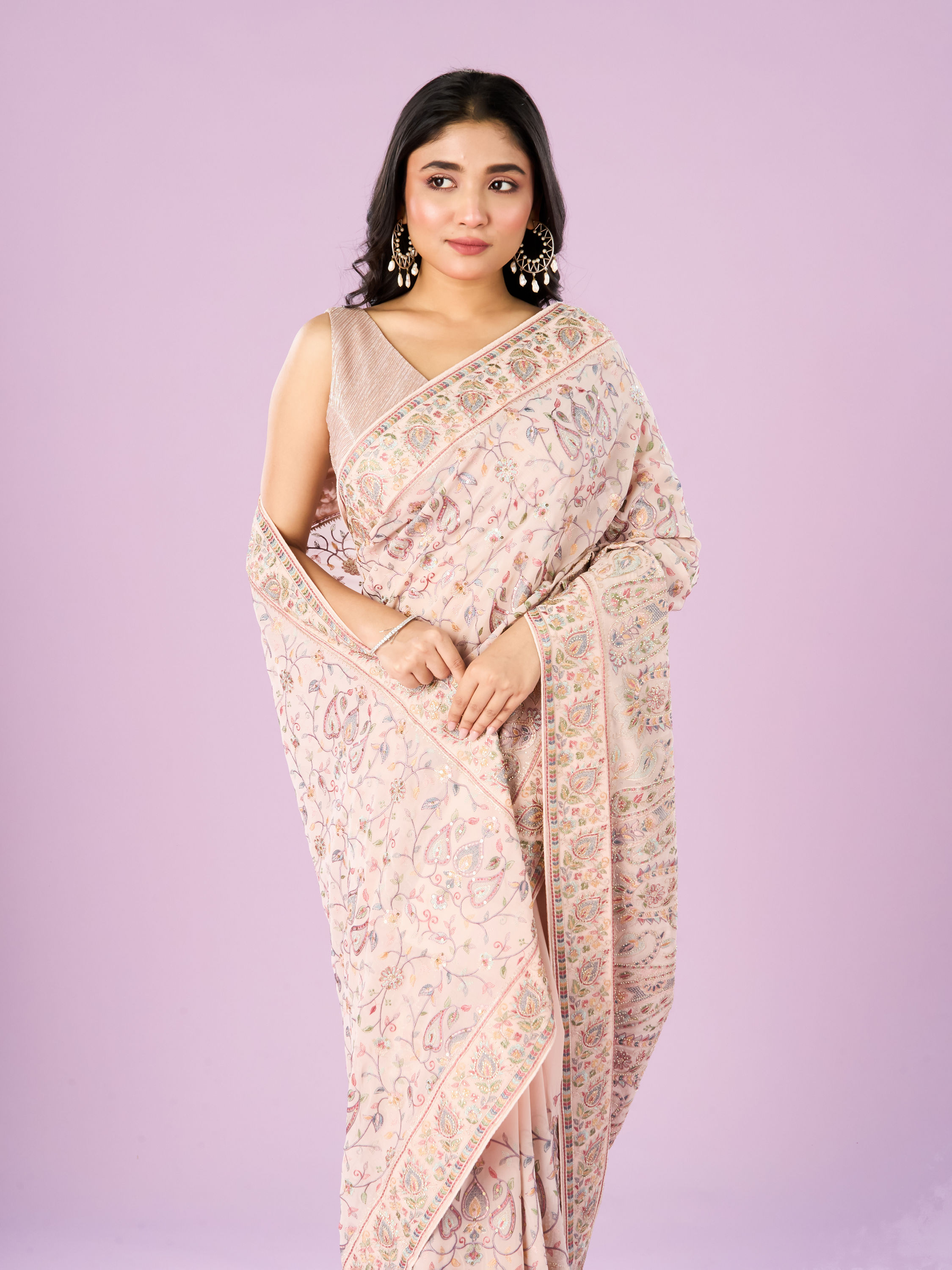 Mohey Women Pink Georgette Charmer Saree