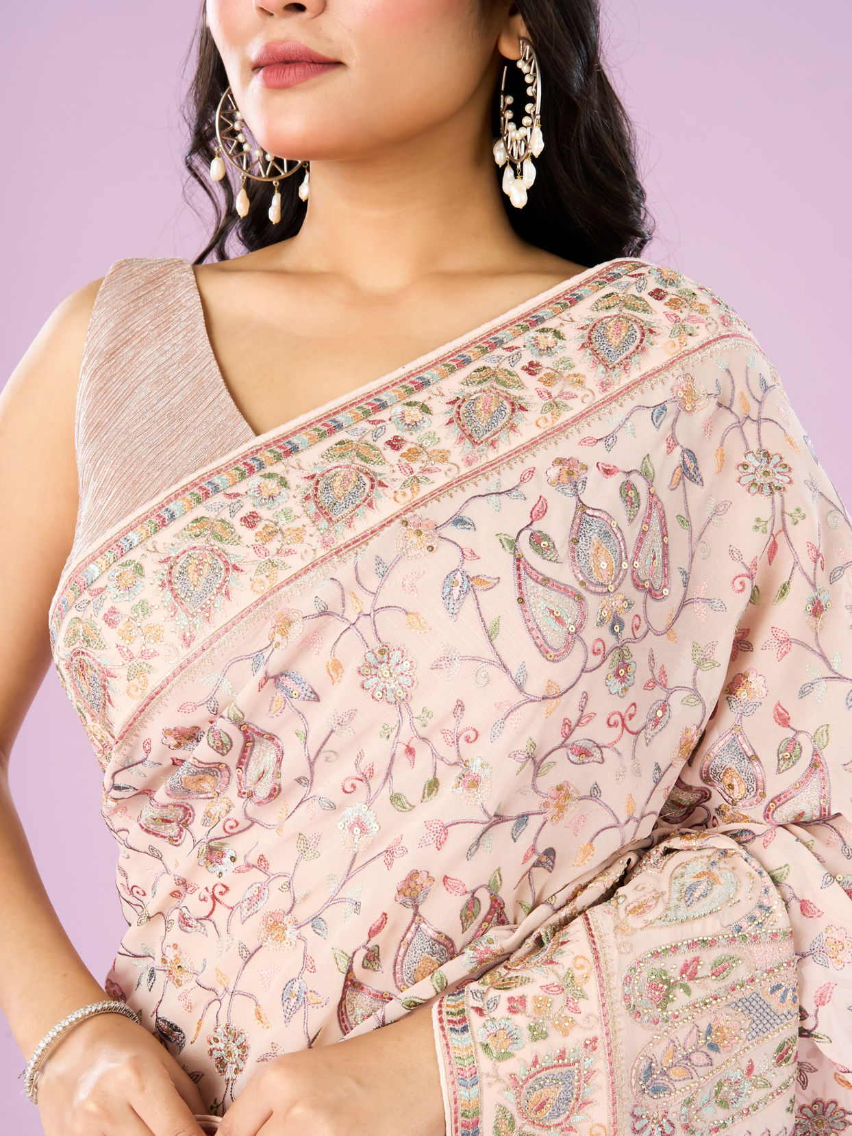 Mohey Women Pink Georgette Charmer Saree