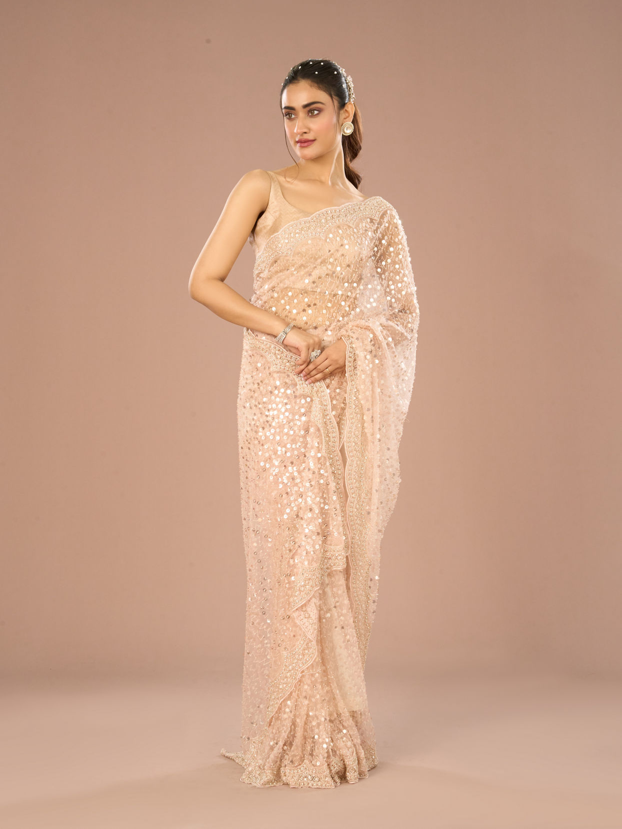 Mohey Women Stellar Peach Saree