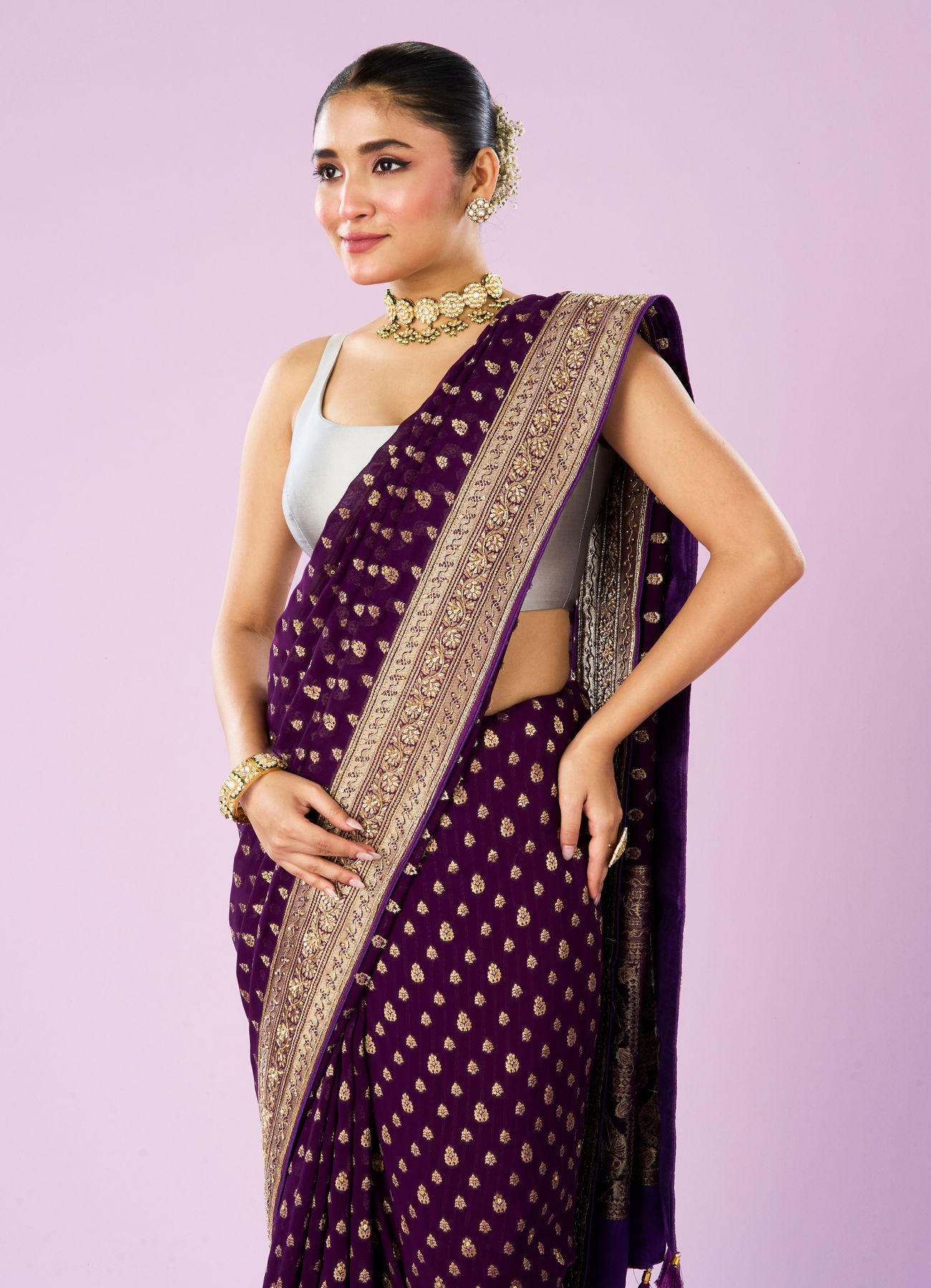 Mohey Women Radiant Purple Georgette Saree