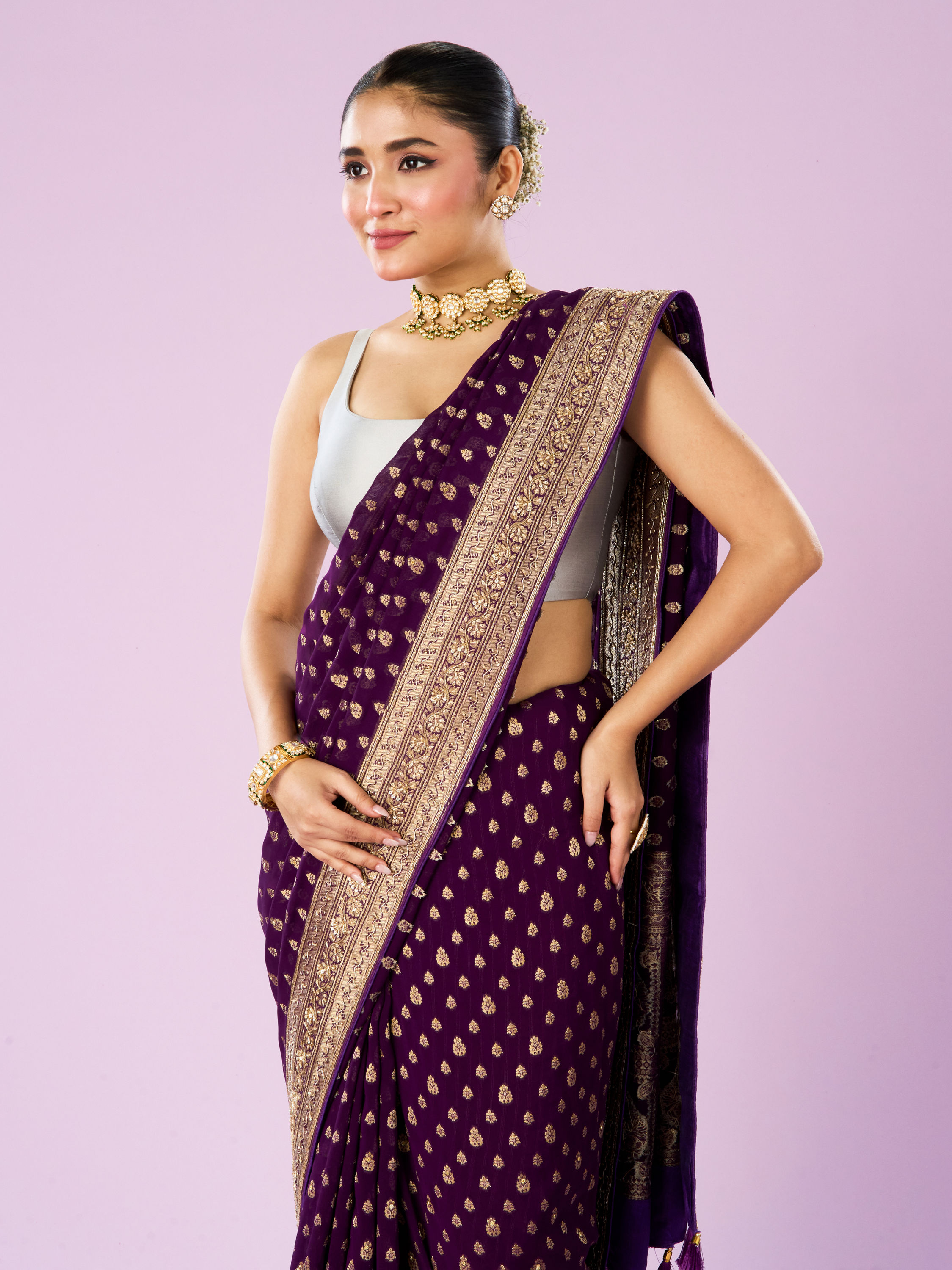 Mohey Women Radiant Purple Georgette Saree