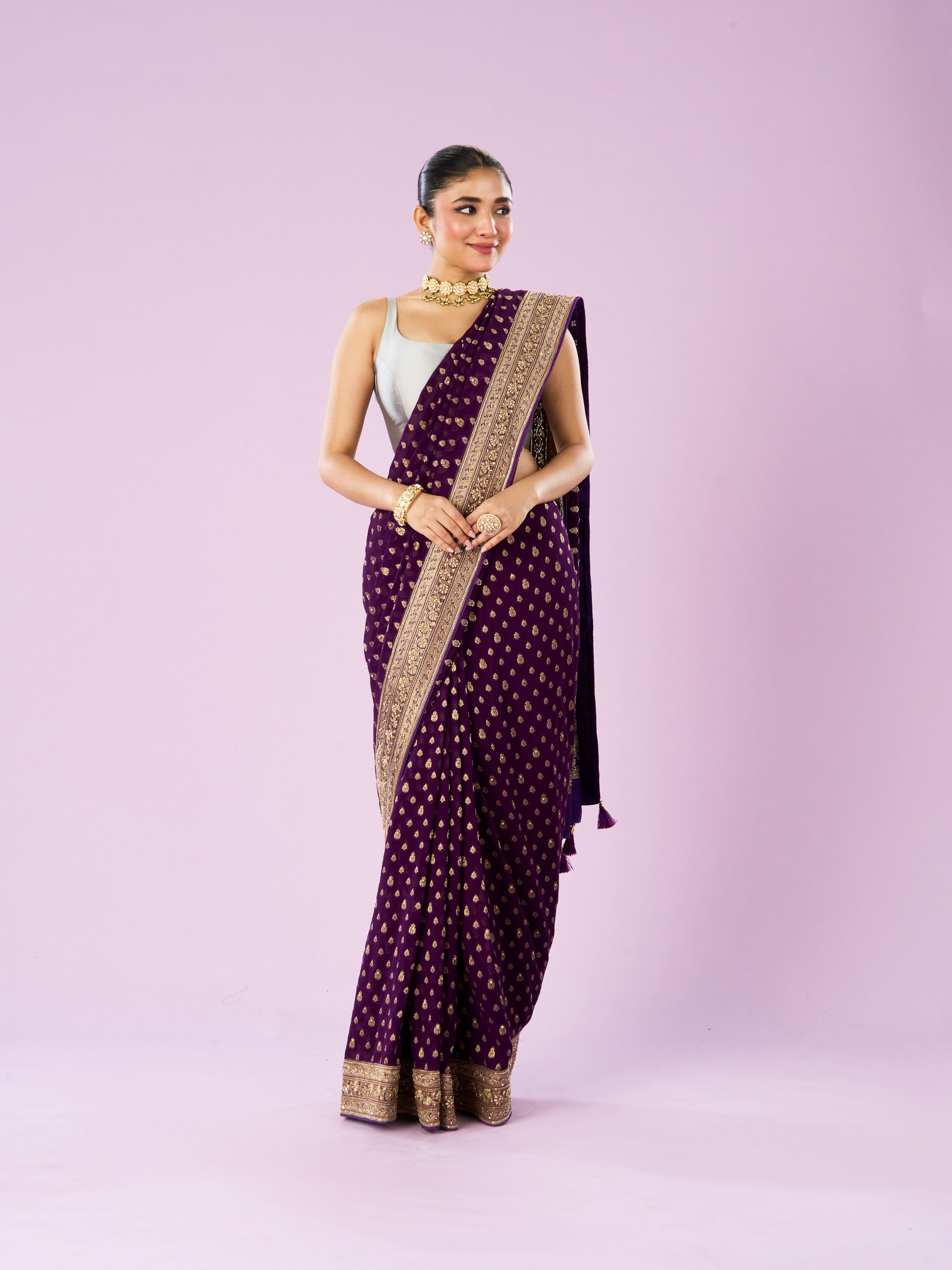Mohey Women Radiant Purple Georgette Saree