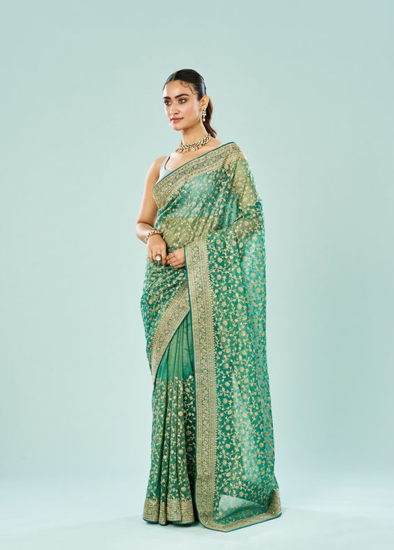 Mohey Women Emerald Enchantress Organza Saree