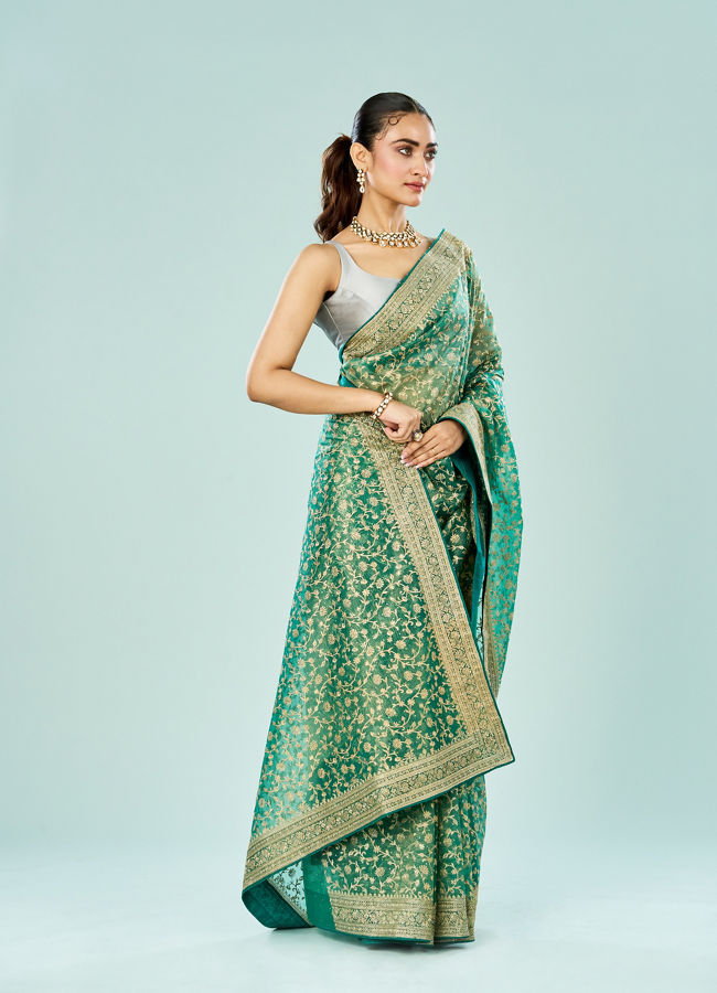 Mohey Women Emerald Enchantress Organza Saree