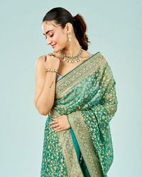 Mohey Women Emerald Enchantress Organza Saree