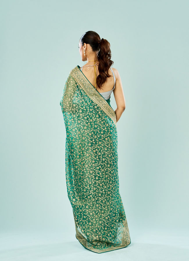 Mohey Women Emerald Enchantress Organza Saree