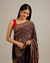 Mohey Women Indigo Blue Floral Embroidered Saree with Paisley Motifs And Rhinestone Work