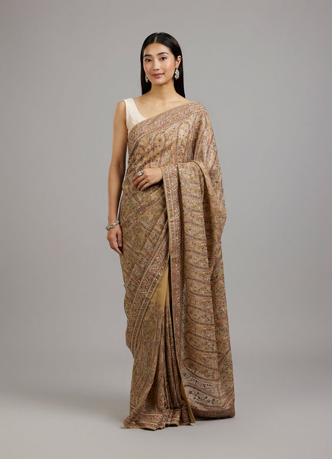 Mohey Women Enchanting Beige Georgette Saree