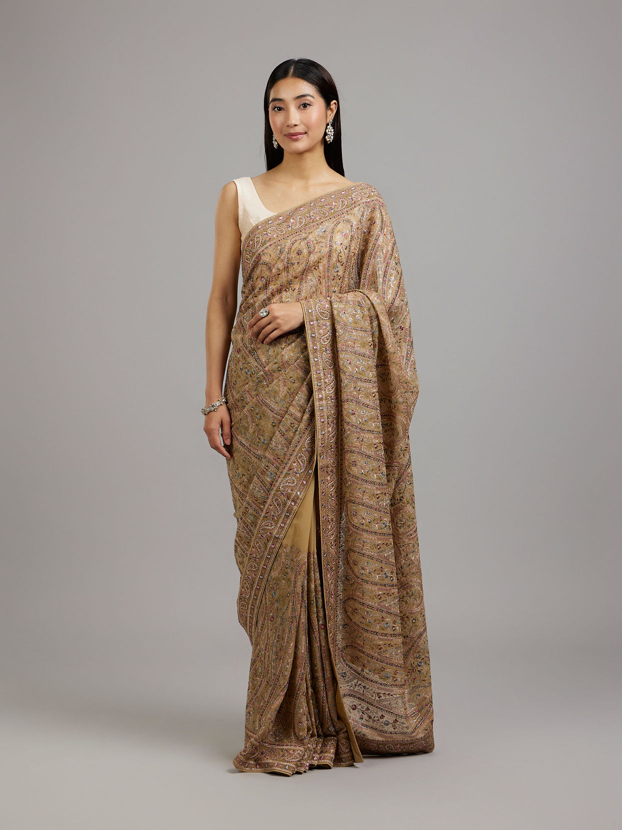 Mohey Women Enchanting Beige Georgette Saree