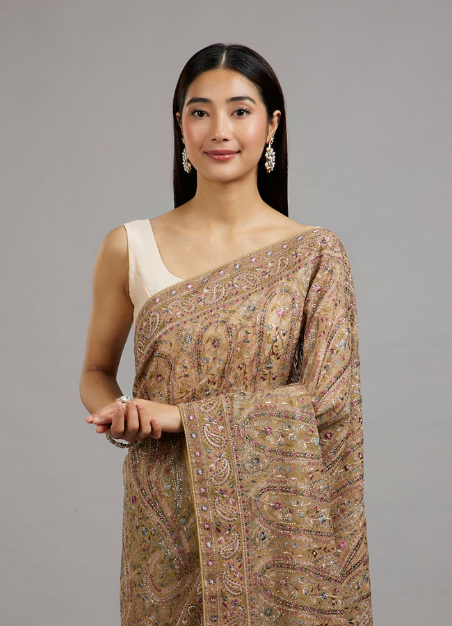 Mohey Women Enchanting Beige Georgette Saree
