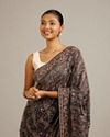 Mohey Women Indigo Blue Bel Buti Embroidered Saree with Paisley Motifs And Rhinestone Work