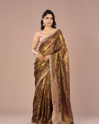 Mohey Women Classy Organza Magic Brown Saree