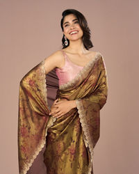 Mohey Women Classy Organza Magic Brown Saree