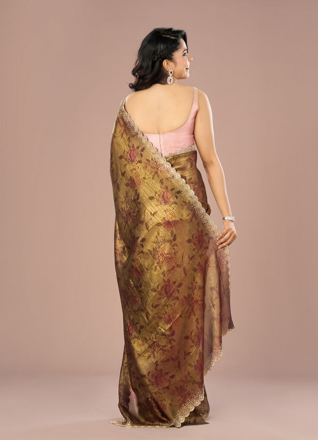 Mohey Women Classy Organza Magic Brown Saree