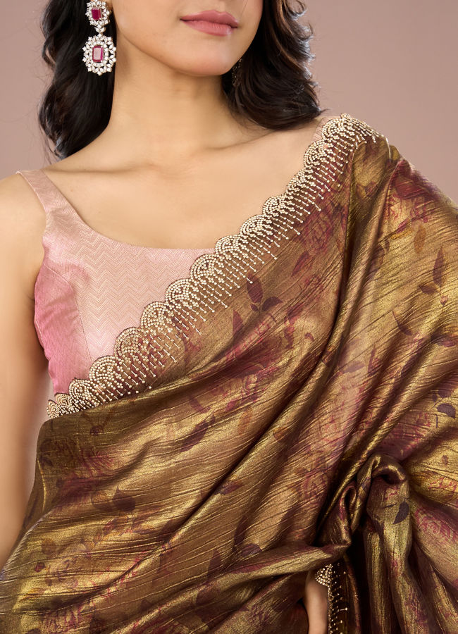 Mohey Women Classy Organza Magic Brown Saree