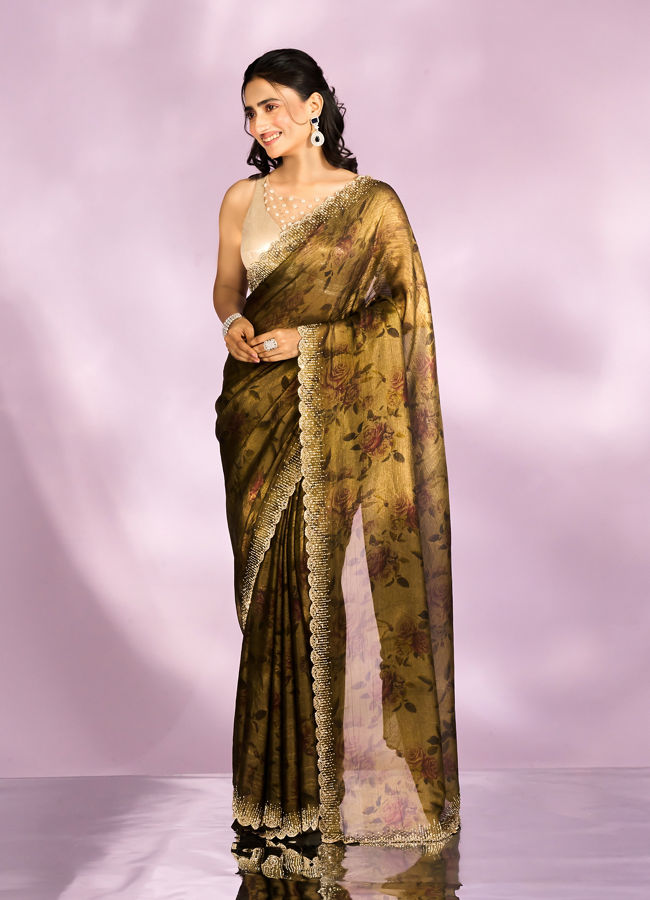 Mohey Women Majestic Mehandi Green Organza Radiance Saree