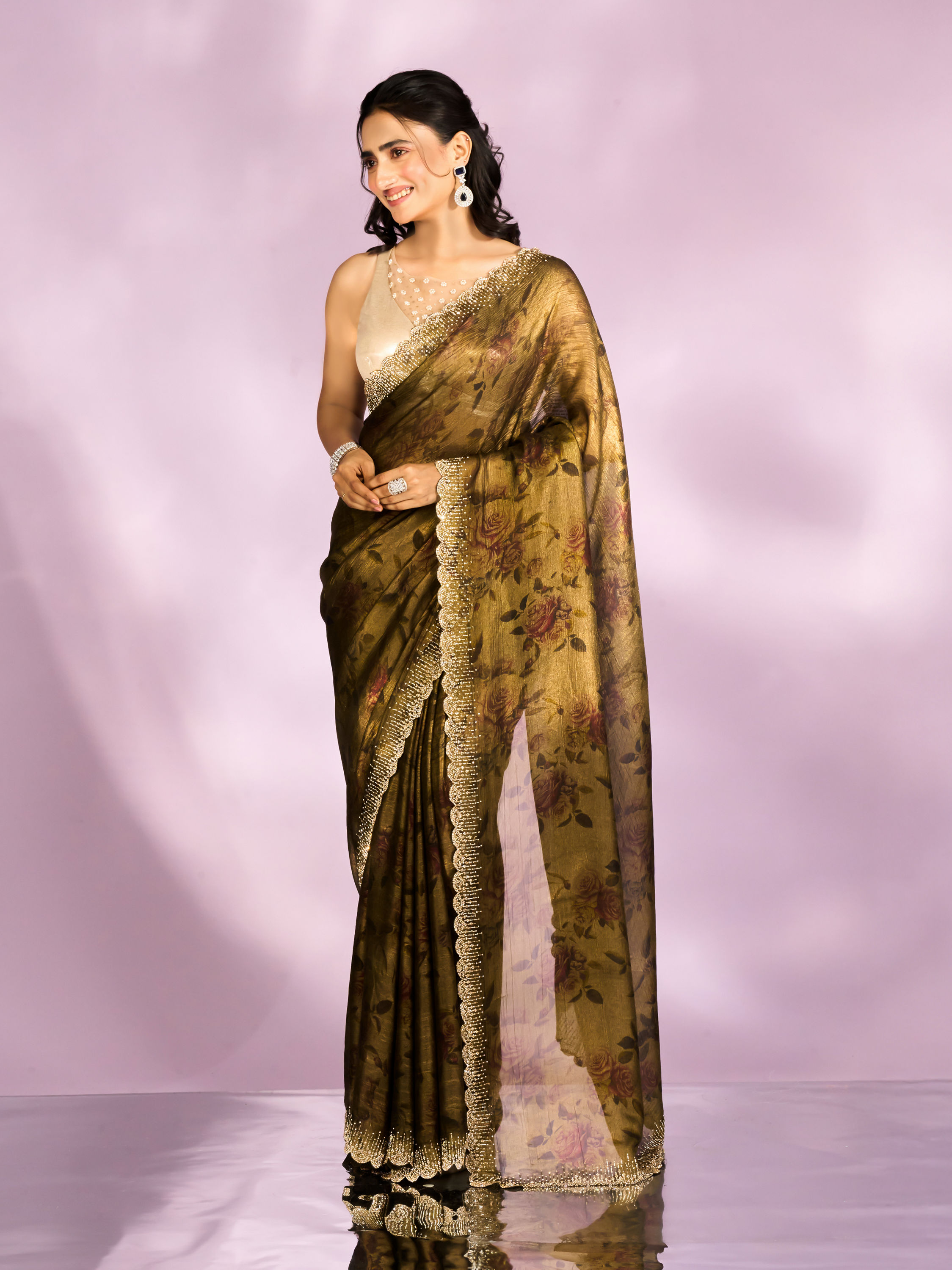 Mohey Women Majestic Mehandi Green Organza Radiance Saree