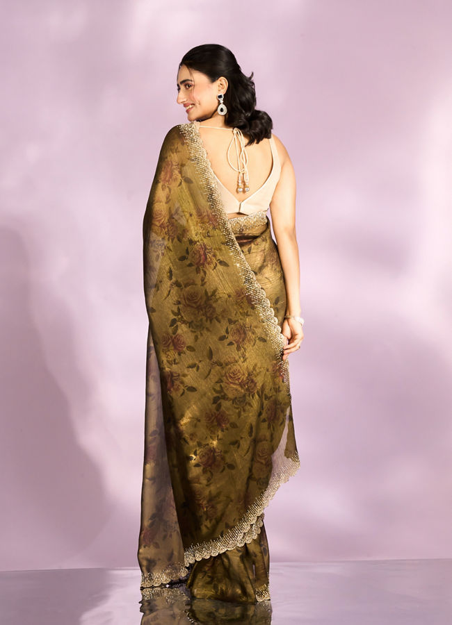 Mohey Women Majestic Mehandi Green Organza Radiance Saree