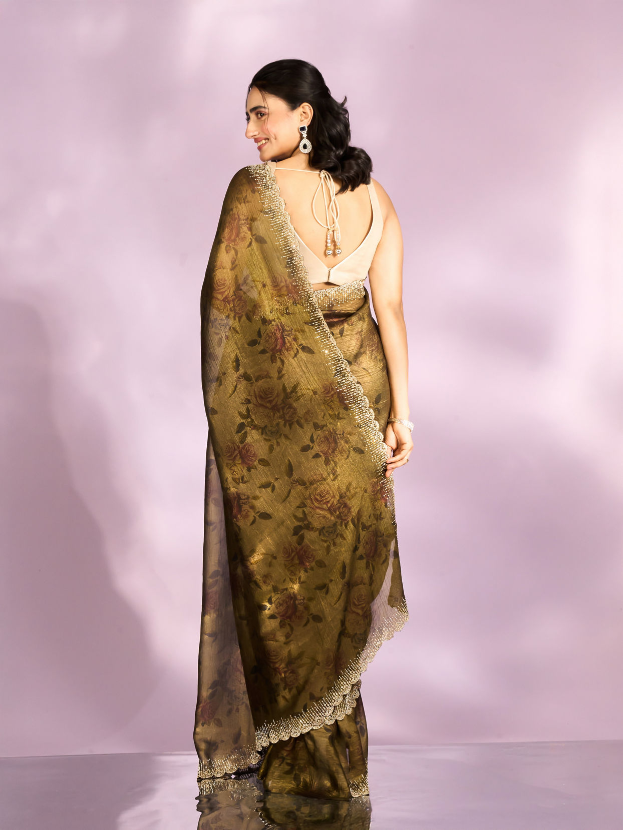 Mohey Women Majestic Mehandi Green Organza Radiance Saree