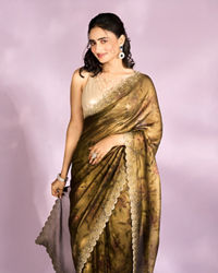 Mohey Women Majestic Mehandi Green Organza Radiance Saree