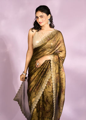 Mohey Women Majestic Mehandi Green Organza Radiance Saree