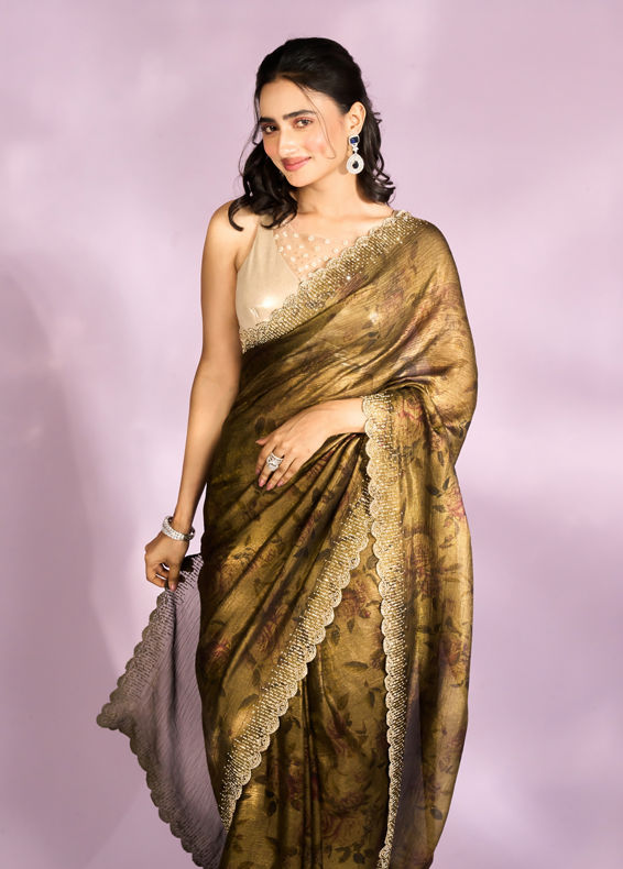 Mohey Women Majestic Mehandi Green Organza Radiance Saree