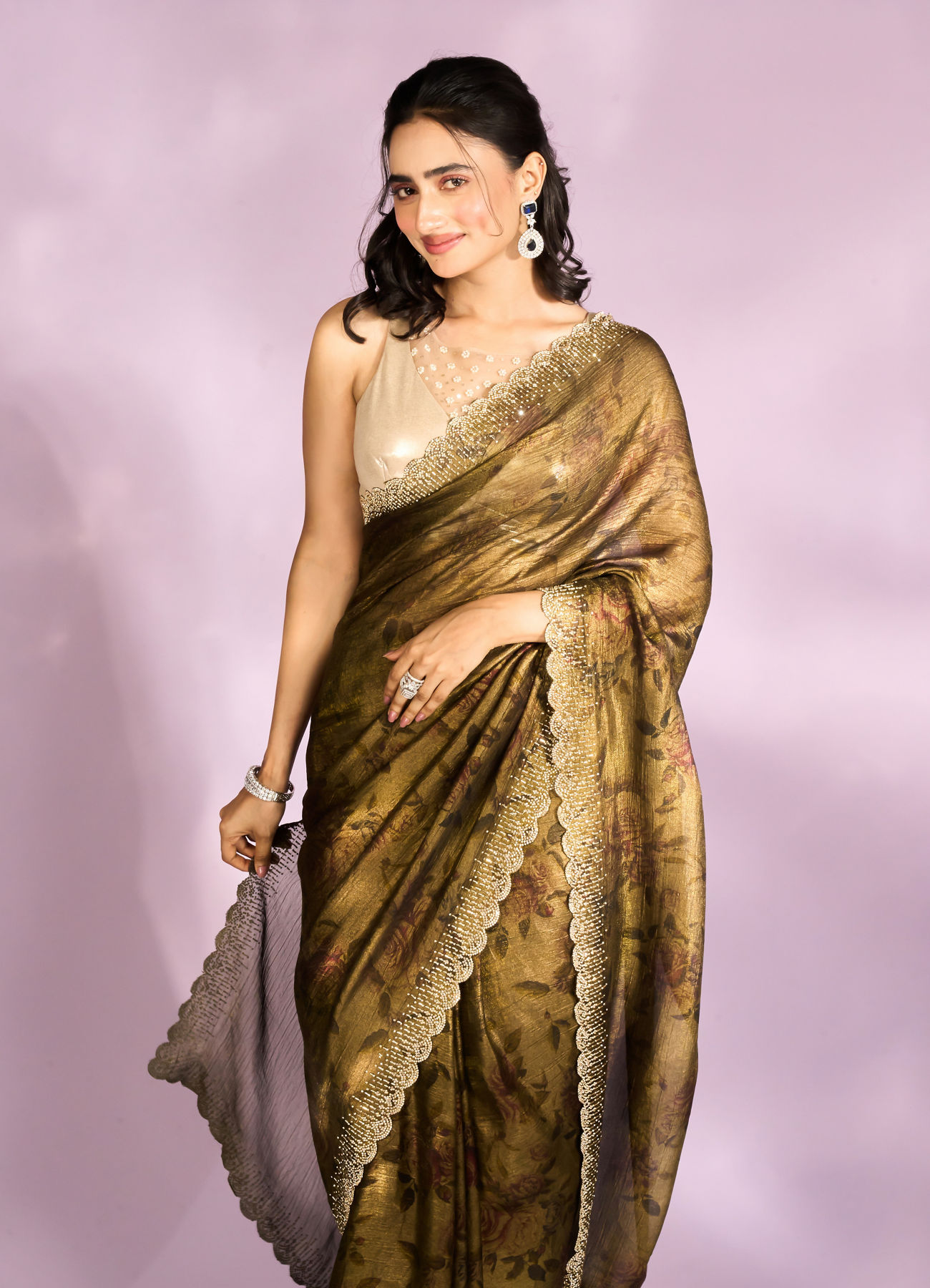 Mohey Women Majestic Mehandi Green Organza Radiance Saree