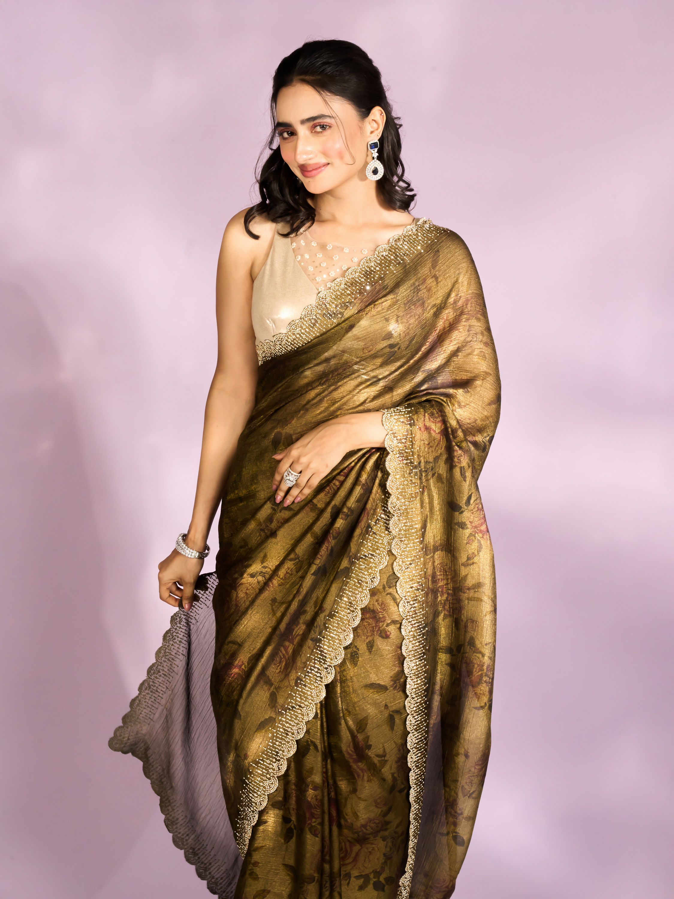 Mohey Women Majestic Mehandi Green Organza Radiance Saree