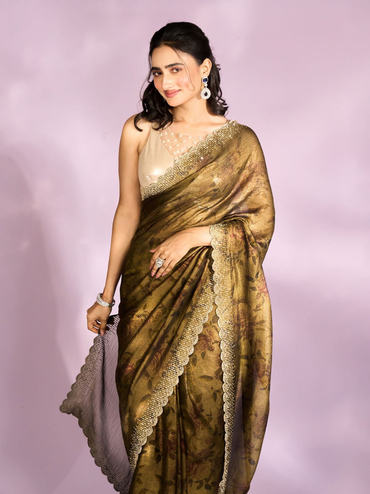 Mohey Women Majestic Mehandi Green Organza Radiance Saree