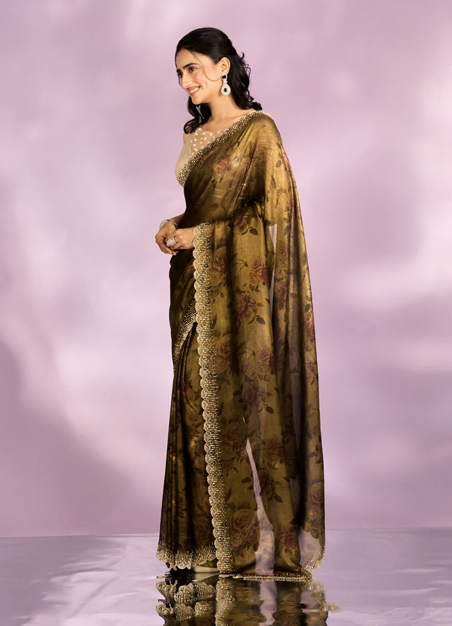 Mohey Women Majestic Mehandi Green Organza Radiance Saree