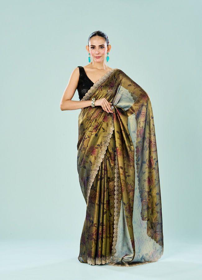 Mohey Women Ethereal Blue Organza Saree