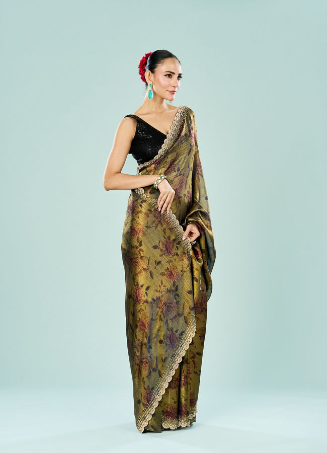Mohey Women Ethereal Blue Organza Saree