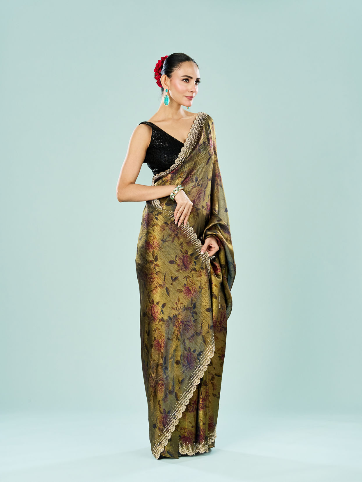 Mohey Women Ethereal Blue Organza Saree