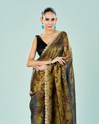 Mohey Women Ethereal Blue Organza Saree
