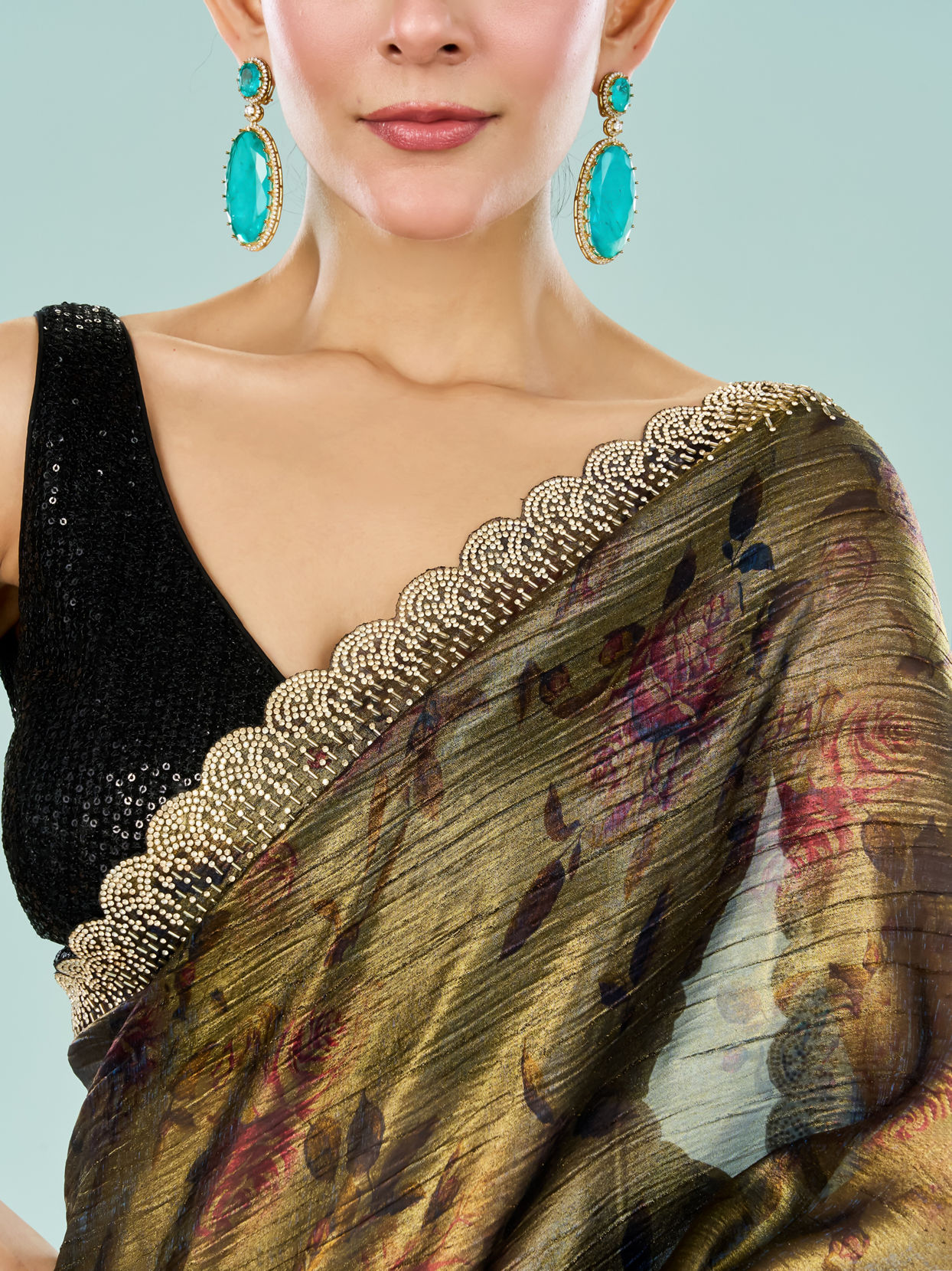 Mohey Women Ethereal Blue Organza Saree