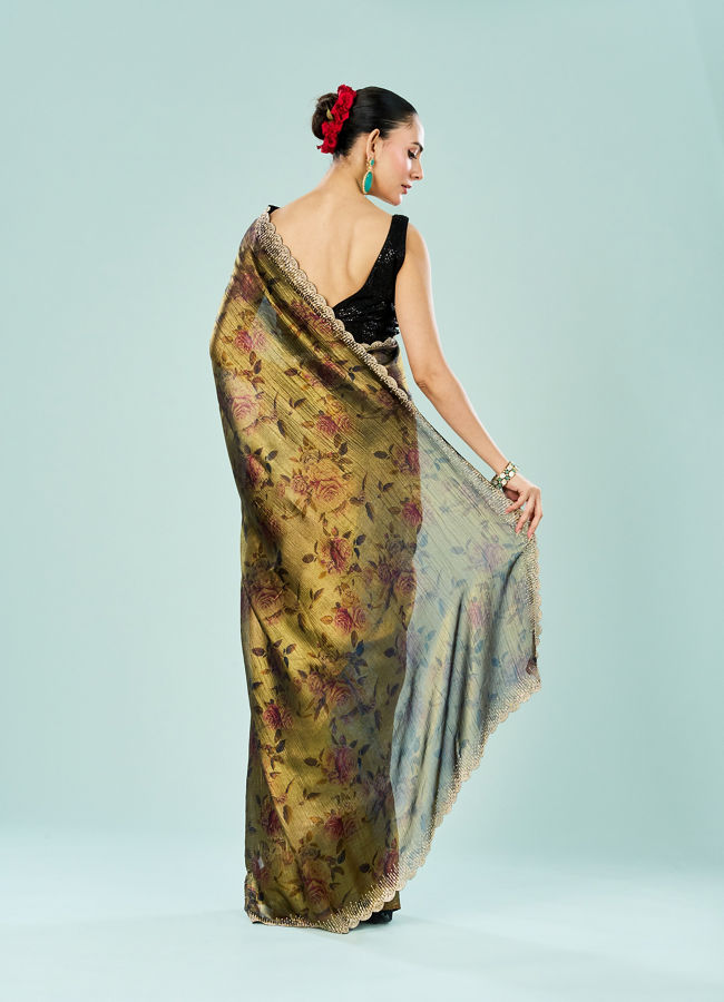 Mohey Women Ethereal Blue Organza Saree