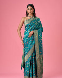Mohey Women Ravishing Rama Green Banarasi Saree