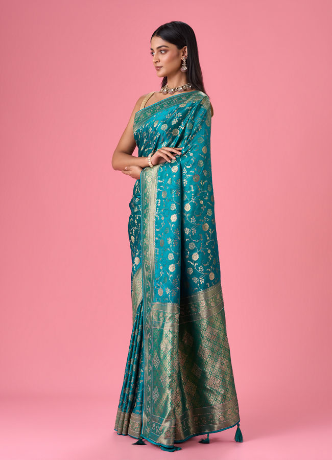 Mohey Women Ravishing Rama Green Banarasi Saree