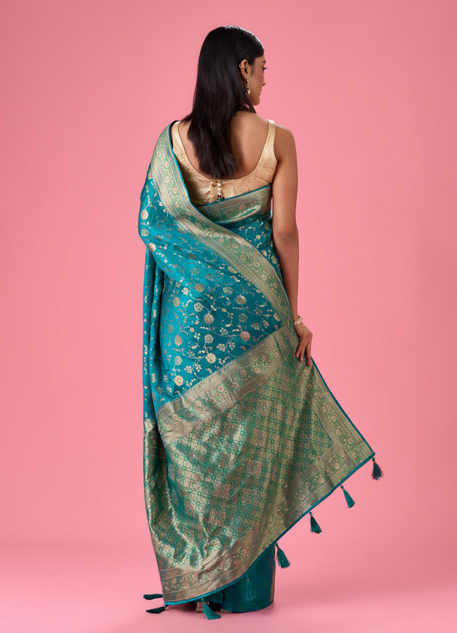 Mohey Women Ravishing Rama Green Banarasi Saree