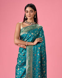 Mohey Women Ravishing Rama Green Banarasi Saree