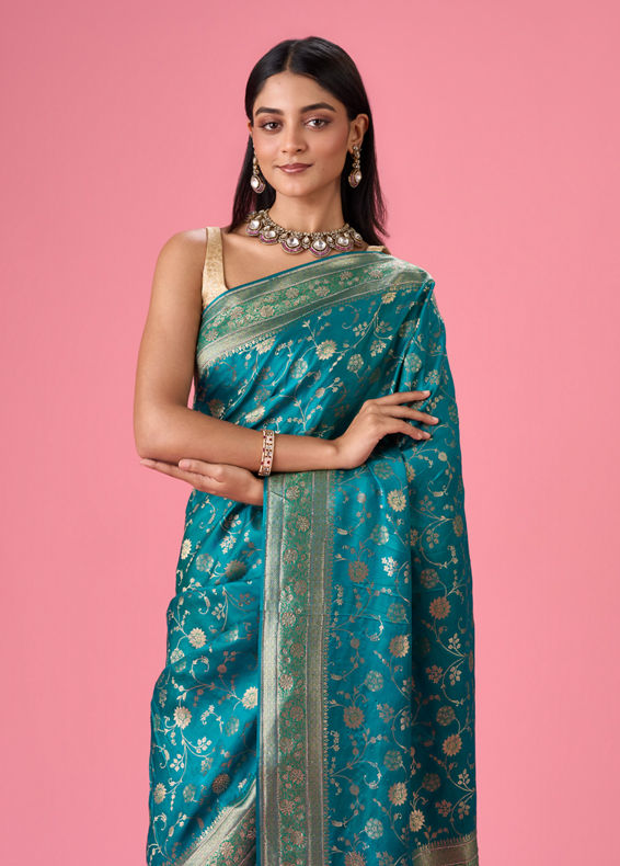 Mohey Women Ravishing Rama Green Banarasi Saree