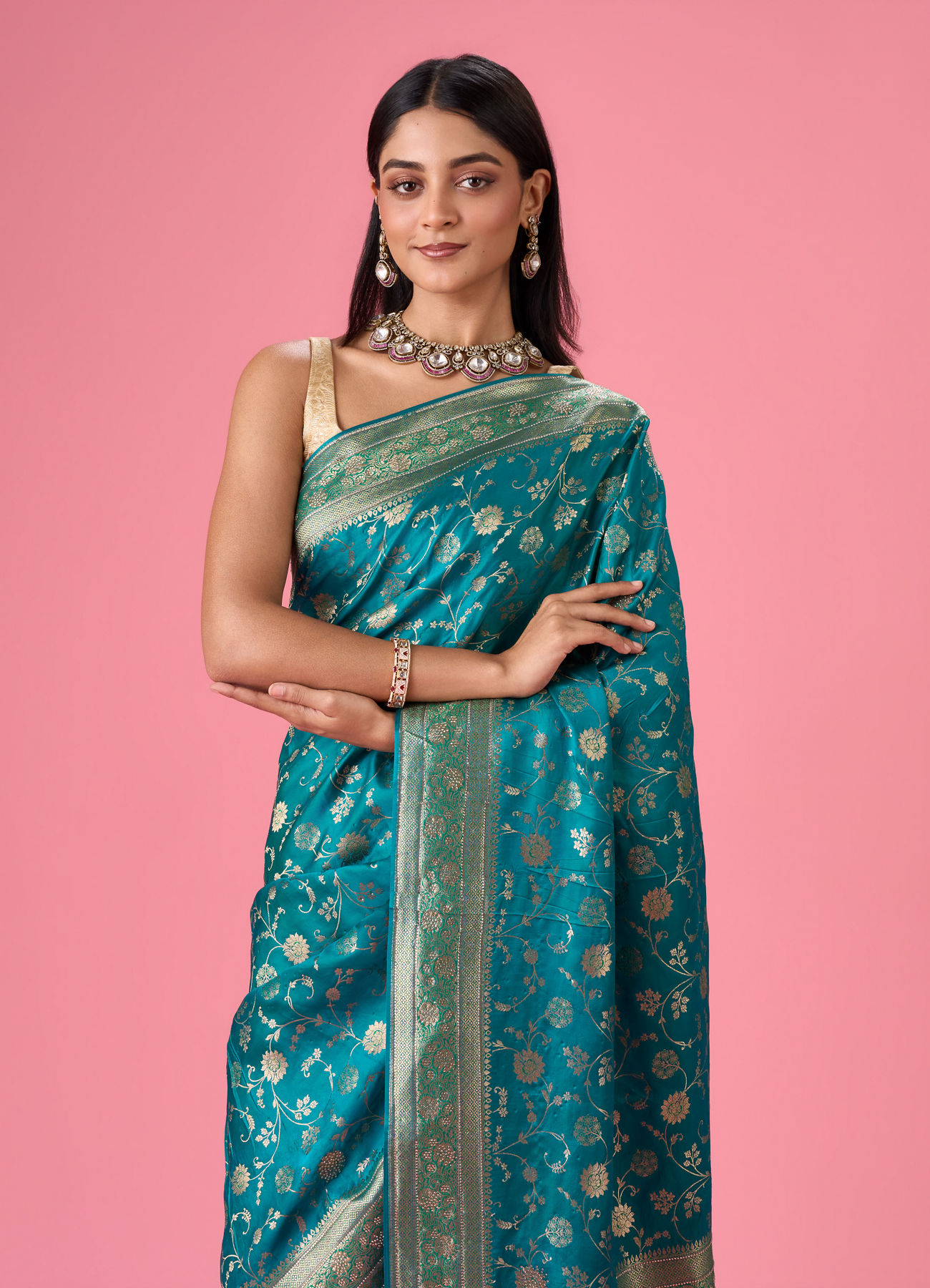Mohey Women Ravishing Rama Green Banarasi Saree