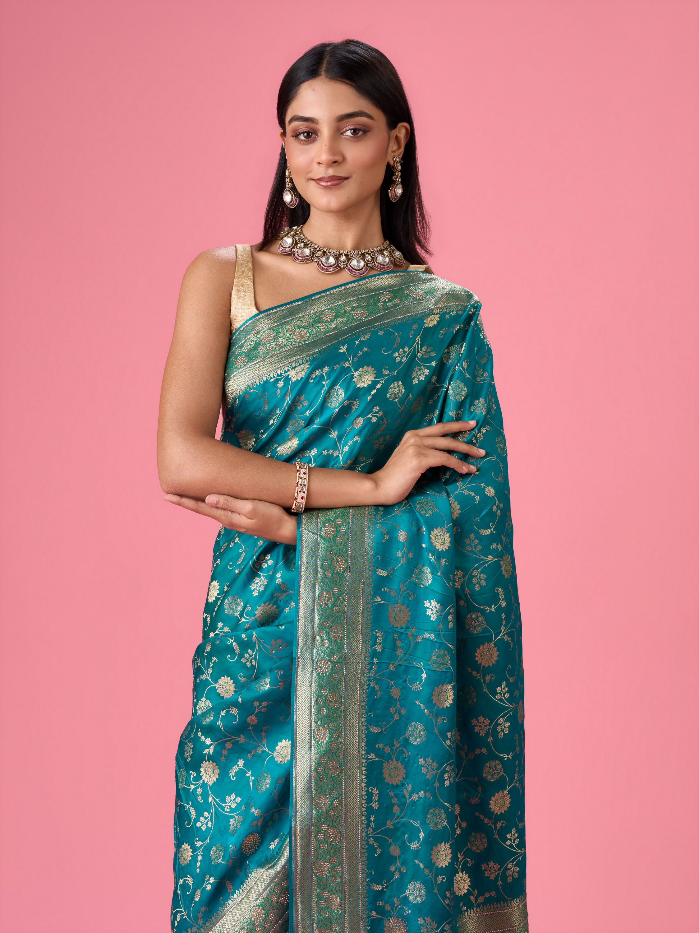 Mohey Women Ravishing Rama Green Banarasi Saree
