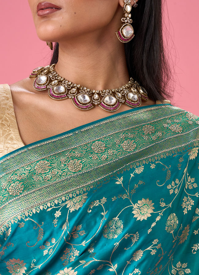 Mohey Women Ravishing Rama Green Banarasi Saree