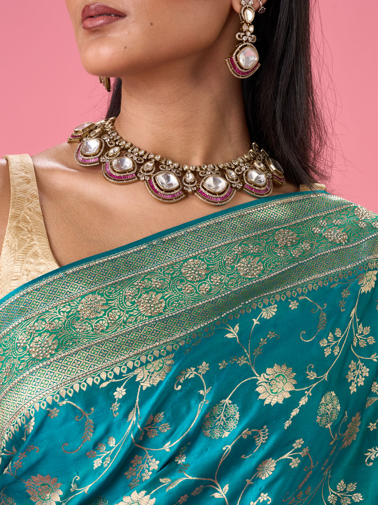 Mohey Women Ravishing Rama Green Banarasi Saree