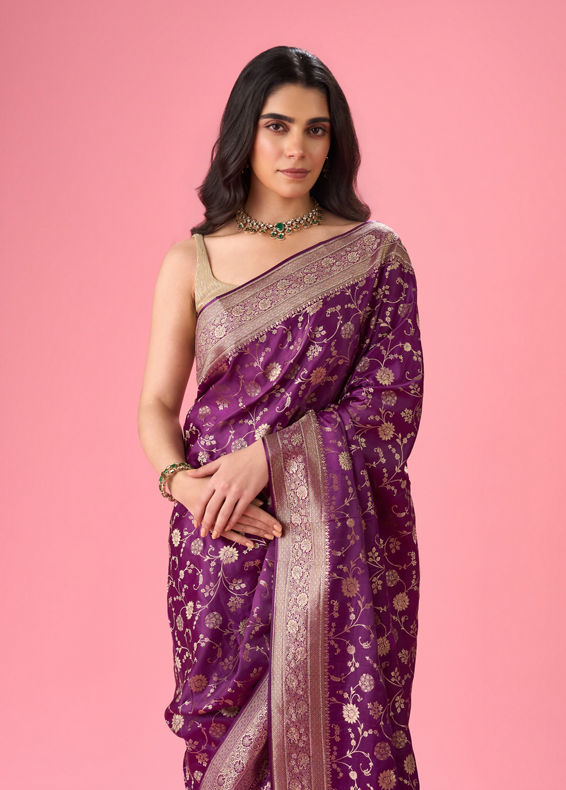 Mohey Women Radiant Purple Elegance Banarasi Saree