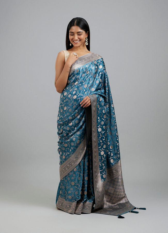 Mohey Women Dusty Cerulean Saree