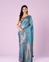 Mohey Women Elegant Blue Silk Crepe Saree
