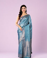 Mohey Women Elegant Blue Silk Crepe Saree